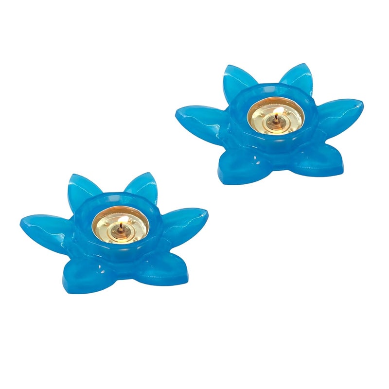 Gift Delight Candle Holder Handmade Lotus Shape Tea Light Candle Holder Set of 2 Pcs Blue Colour  - Image 4