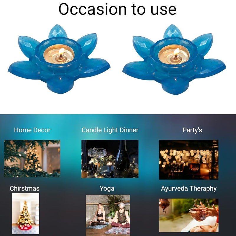 Gift Delight Candle Holder Handmade Lotus Shape Tea Light Candle Holder Set of 2 Pcs Blue Colour  - Image 3