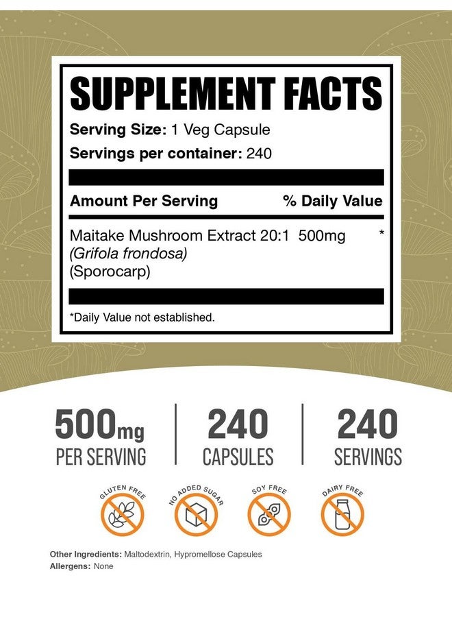 BulkSupplements.com Maitake Mushroom Capsules - Mushroom Supplement, Maitake Mushroom Extract - Vegan, 1 Capsule per Serving, 240 Veg Capsules (Pack of 1) - Image 2