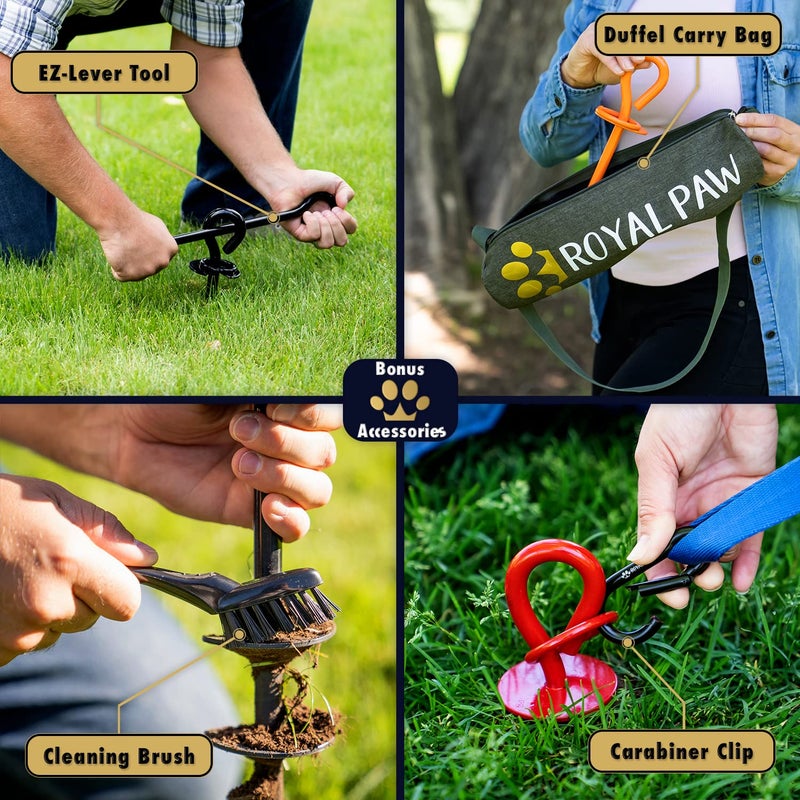 ROYAL PAW ROYAL-PAW Dog Tie Out Stake - for Large Dogs up to 210 lbs - Heavy Duty Dog Stake for Yard, Beach & Camping Outside - Best in Ground Anchor for a Dog Cable, Leash, Lead Tether (1, Royal Orange) - Image 2