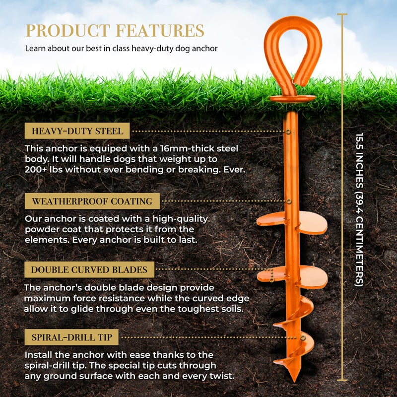 ROYAL PAW ROYAL-PAW Dog Tie Out Stake - for Large Dogs up to 210 lbs - Heavy Duty Dog Stake for Yard, Beach & Camping Outside - Best in Ground Anchor for a Dog Cable, Leash, Lead Tether (1, Royal Orange) - Image 3