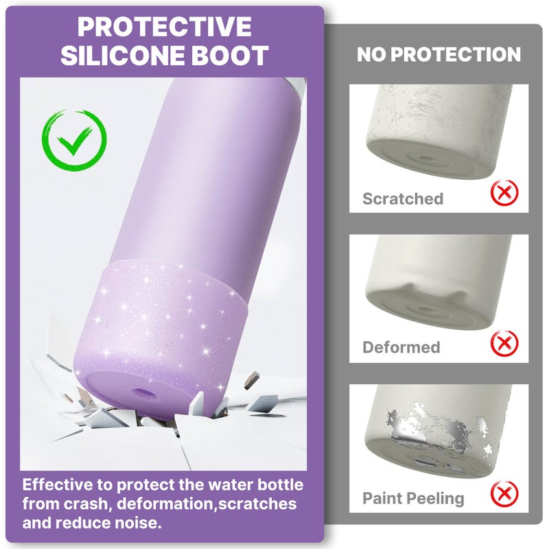 Diumepo Silicone Water Bottle Boot for Owala 24 oz 32 oz 40 oz, Anti-Slip Protective Sleeve for Owala Twist & FreeSip & Flip Stainless Steel Water Bottle, Boot Bottom Base(Glitter Purple) - Image 3