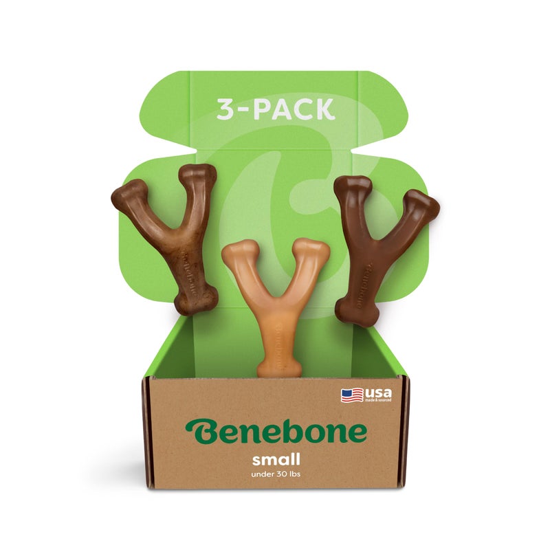 Benebone Small 3-Pack, Benebone Wishbone Durable Dog Chew Toy for Aggressive Chewers, Real Bacon, Chicken, Peanut Butter, Made in USA, Variety Pack - Image 1