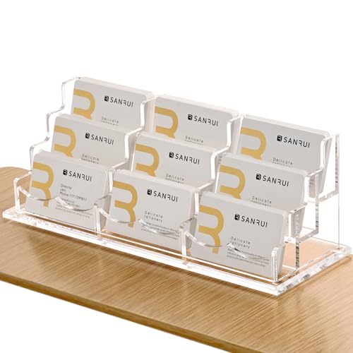 SANRUI Clear Horizontal Business Card Holder Stand for Desk, Acrylic Desktop Display Name Cards Holders Organizer Storage Rack,for Exhibition, Home , Office ,3 Tier 9 Pocket , 540 Card Capacity - Image 1