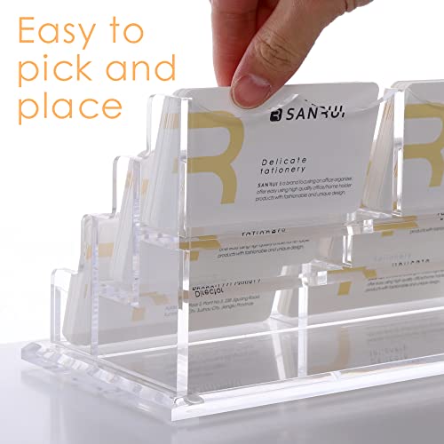 SANRUI Clear Horizontal Business Card Holder Stand for Desk, Acrylic Desktop Display Name Cards Holders Organizer Storage Rack,for Exhibition, Home , Office ,3 Tier 9 Pocket , 540 Card Capacity - Image 3