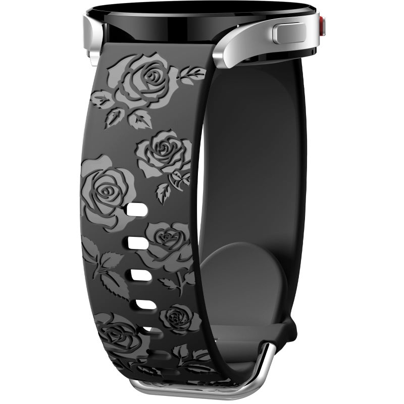 DaQin Bands Compatible with Samsung Galaxy Watch 7 6 5 4 40mm/Watch 6 Classic 47mm/Watch 4 Classic/Active 2, 20mm Glossy Floral Engraved Silicone Strap for Galaxy Watch 6 Band Women, Black - Image 1