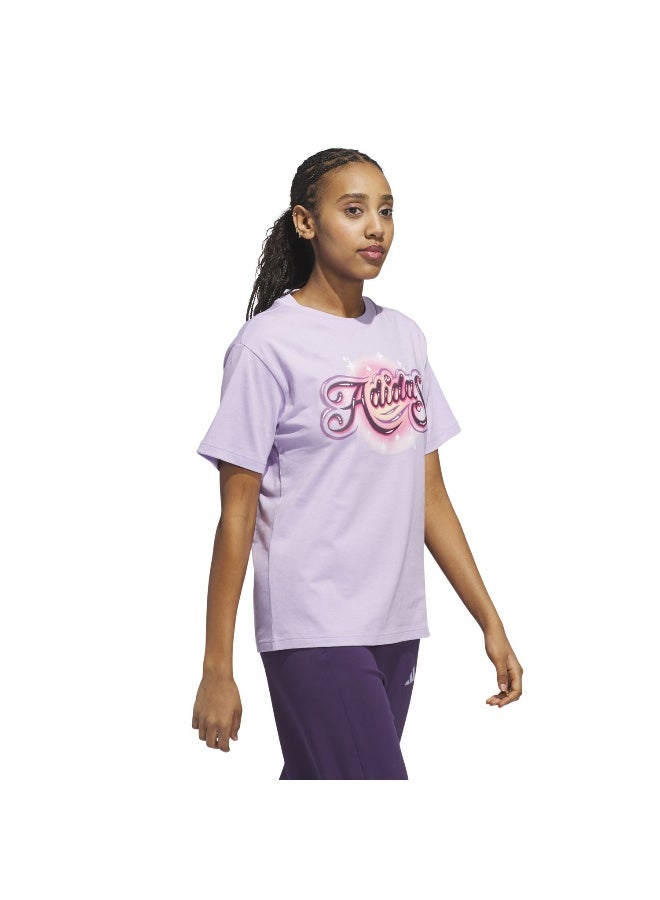 Adidas W Airbrush T Purple Training T-Shirts For Women XS  - Image 4