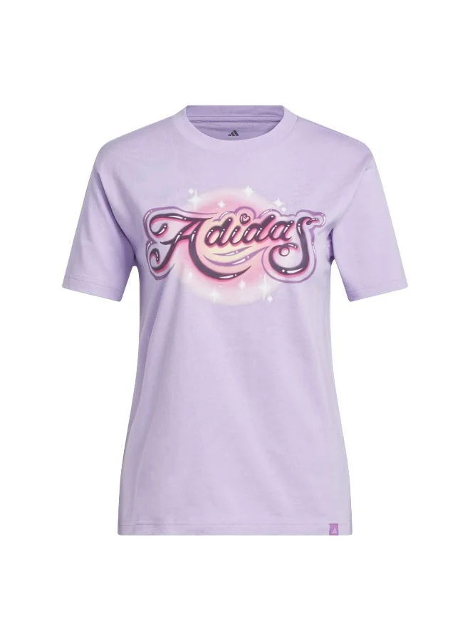 Adidas W Airbrush T Purple Graphic Tee (Short Sleeve) T-Shirts For Women