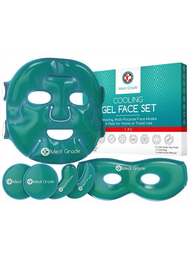 Medi Grade Cooling Face Mask and Cold Eye Mask - Safe Gel Technology Complete Eye, Under Eye and Face Ice Pack Set - Soothing for Dark Circles and Puffiness - Cool Bag Incl. - Image 1