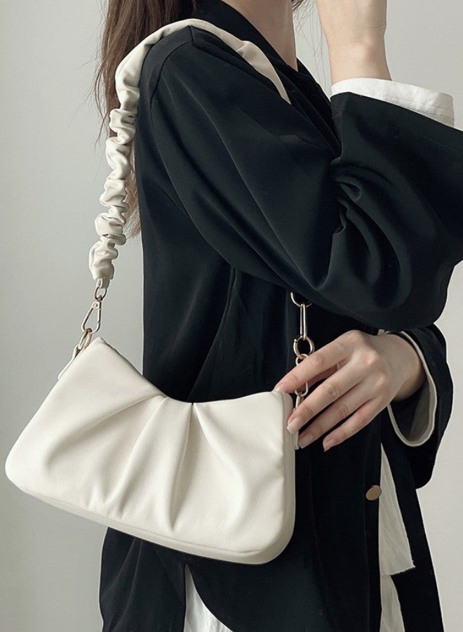 WAOKN Women's High-quality Versatile Shoulder Bag, Ladies Textured Chain Underarm Bag Side Bag Sling Bag, Fashionable Solid Color Handbag Carrying Bag Tote Bags for Teenagers and Youth(White) - Image 3