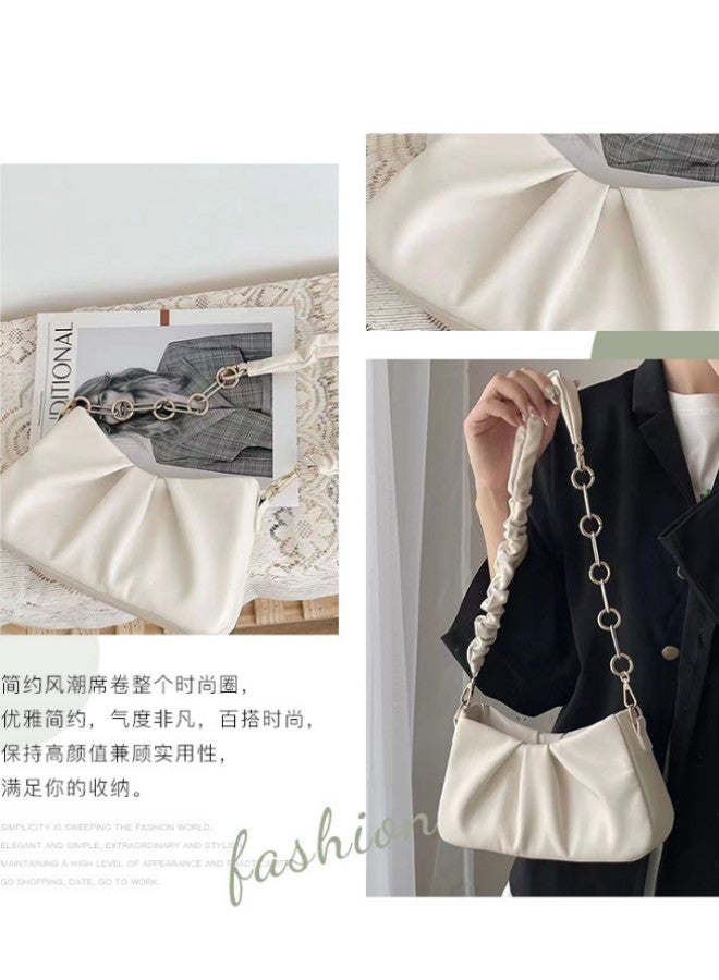 WAOKN Women's High-quality Versatile Shoulder Bag, Ladies Textured Chain Underarm Bag Side Bag Sling Bag, Fashionable Solid Color Handbag Carrying Bag Tote Bags for Teenagers and Youth(White) - Image 5