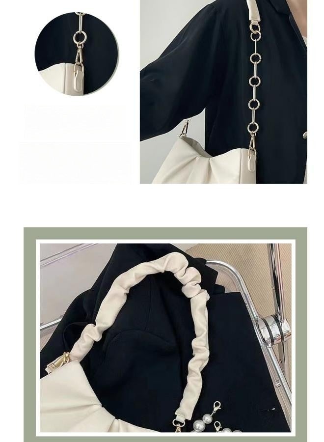 WAOKN Women's High-quality Versatile Shoulder Bag, Ladies Textured Chain Underarm Bag Side Bag Sling Bag, Fashionable Solid Color Handbag Carrying Bag Tote Bags for Teenagers and Youth(White) - Image 4