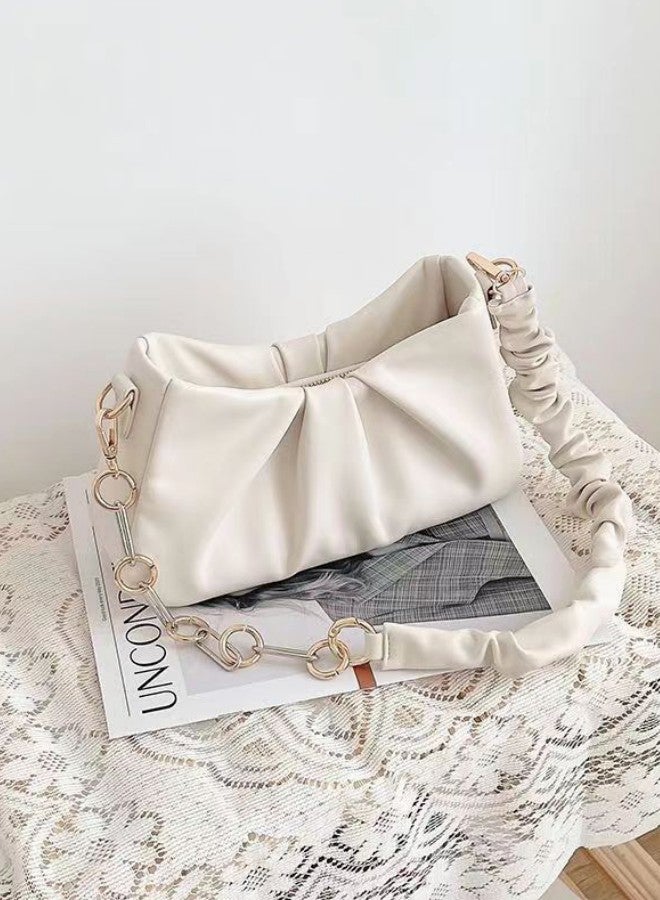 WAOKN Women's High-quality Versatile Shoulder Bag, Ladies Textured Chain Underarm Bag Side Bag Sling Bag, Fashionable Solid Color Handbag Carrying Bag Tote Bags for Teenagers and Youth(White) - Image 2