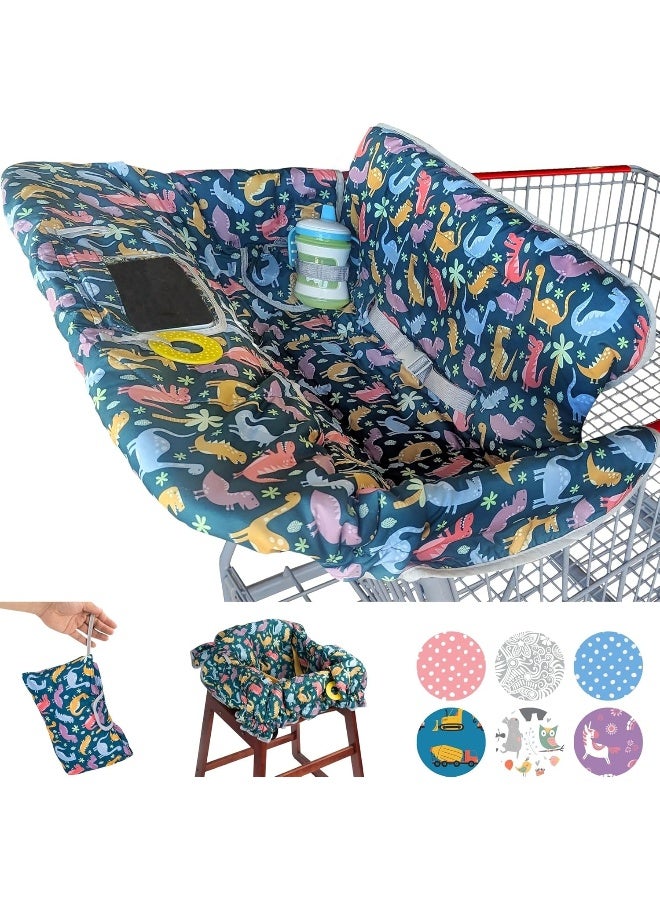suessie Suessie Shopping Cart Cover for Baby or Toddler | 2-in-1 High Chair Cover | Universal Fit for Boy or Girl | Includes Carry Bag | Machine Washable | Fits Restaurant Highchair (Dinosaurs) - Image 1