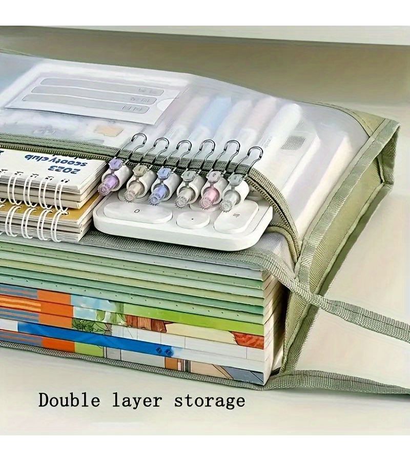 Yellow Large Capacity A4 Transparent Mesh File Bag Double Zipper Storage Pouch Thickened Polyester Office Organizer Student Stationery Supply - Image 4