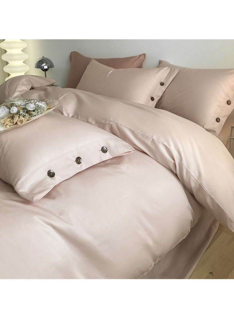 AROAQ Bed Cover Set, Soft Luxurious Pure Bedsheet Set, Long-staple Cotton Simple Solid Color Bed Sheet Quilt Cover Bedding Twill Cotton Set, ( cream pink, 1.5m fitted sheet set of four) - Image 1