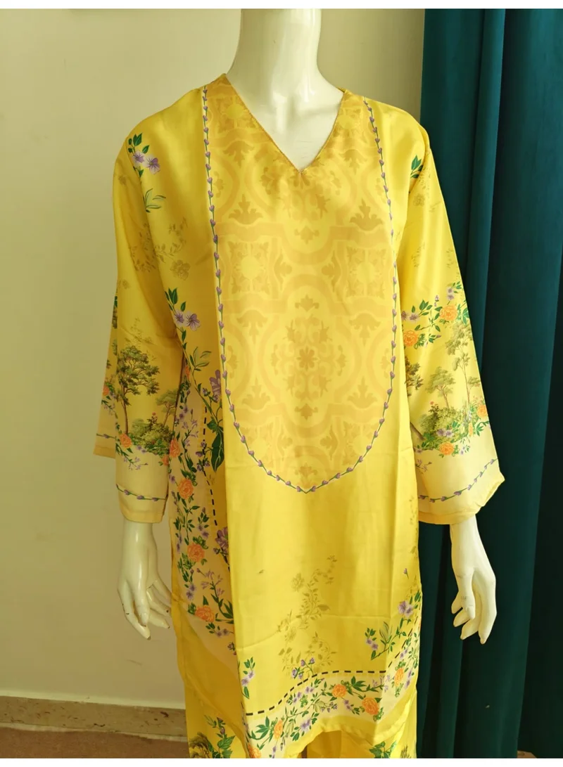 Bazm-A Fashion Atelier  YEGREEN 3-Piece Printed Women's Ethnic Wear Suit - Yellow for Women | Best Price UAE