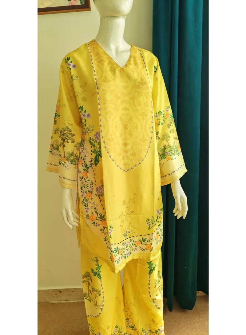 Bazm-A Fashion Atelier  YEGREEN 3-Piece Printed Women's Ethnic Wear Suit - Yellow for Women | Best Price UAE