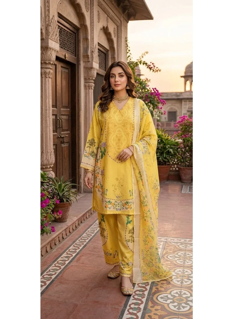 YEGREEN 3-Piece Printed Women's Ethnic Wear Suit - Yellow