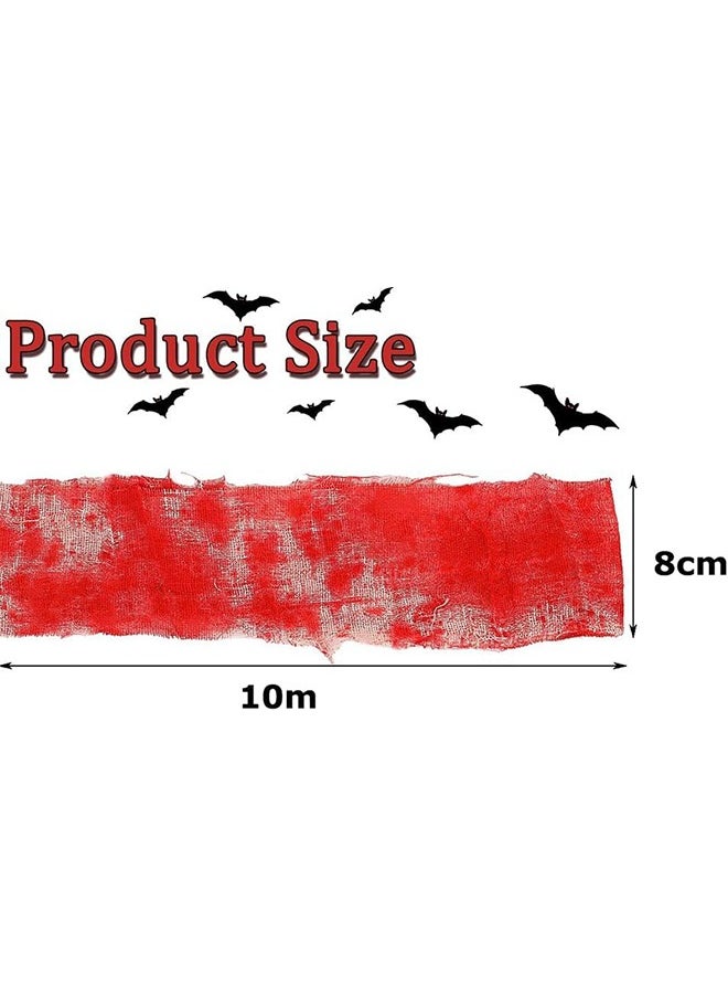 JCB CHIC Halloween Decorations Creepy Cloth,2 Pcs HalloweenGauze,Super Size Halloween Scary Gauze Cloth，for Haunted House Creepy and Spooky Halloween Decorations (White-Red, 10m)  - Image 2