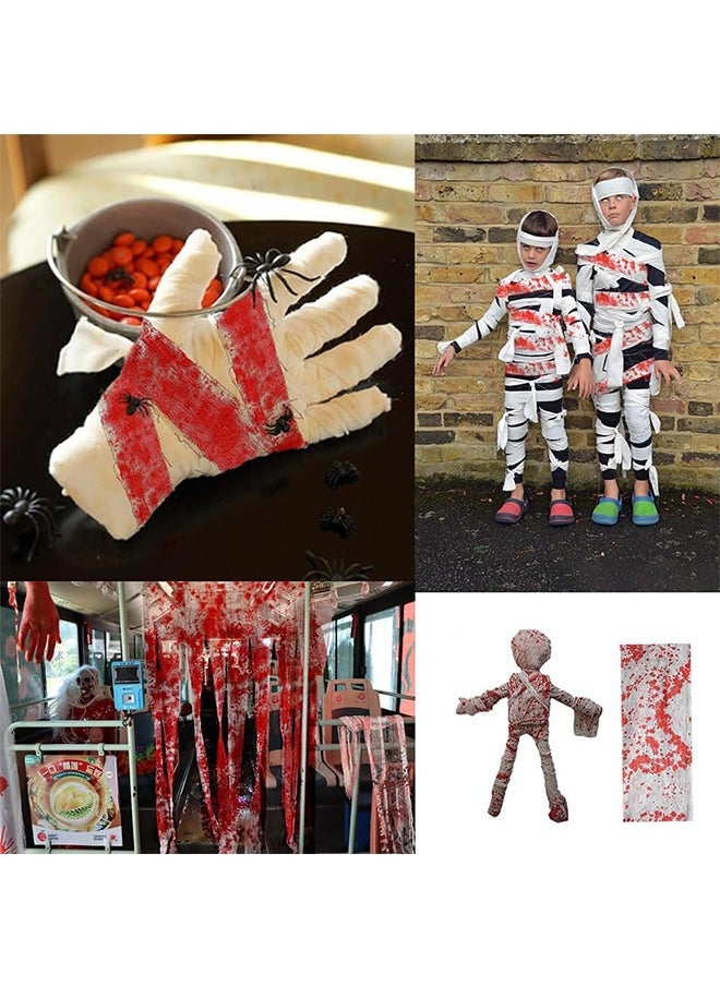 JCB CHIC Halloween Decorations Creepy Cloth,2 Pcs HalloweenGauze,Super Size Halloween Scary Gauze Cloth，for Haunted House Creepy and Spooky Halloween Decorations (White-Red, 10m)  - Image 4