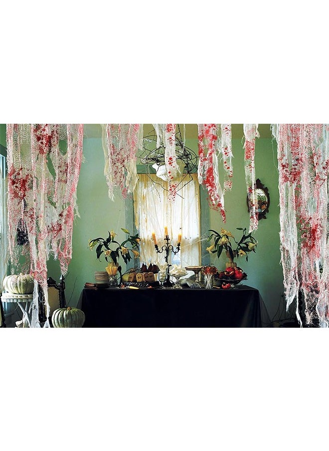 JCB CHIC Halloween Decorations Creepy Cloth,2 Pcs HalloweenGauze,Super Size Halloween Scary Gauze Cloth，for Haunted House Creepy and Spooky Halloween Decorations (White-Red, 10m)  - Image 5