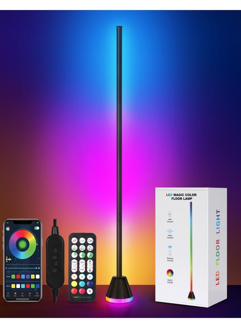 OUTON LED Floor Lamp Pro, 24W RGBCW Corner Lamp with Luminous Base, 256 Scenes & 16 Million Colours, APP & Remote Control, Music Sync, Dimmable Standing Lamp for Living Room Bedroom Gaming Room - Image 1