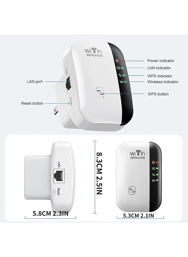 300Mbps WiFi Extender Signal Booster, Wireless Network Repeater Covering Over 5,000 Square Feet, Long Range Amplifier with Ethernet Port, Access Point - White - Image 3