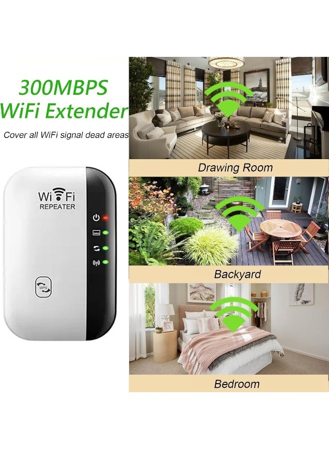 300Mbps WiFi Extender Signal Booster, Wireless Network Repeater Covering Over 5,000 Square Feet, Long Range Amplifier with Ethernet Port, Access Point - White - Image 2