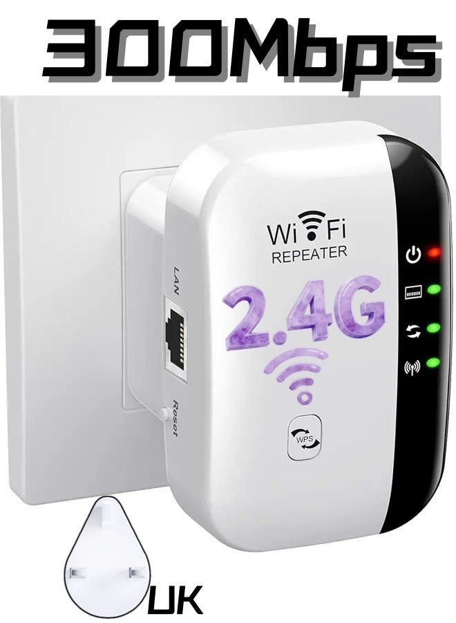 300Mbps 2.4Ghz Single Band WiFi Extender Signal Booster, Wireless Network Repeater, Long Range Amplifier with Ethernet Port, Access Point - White - Image 1
