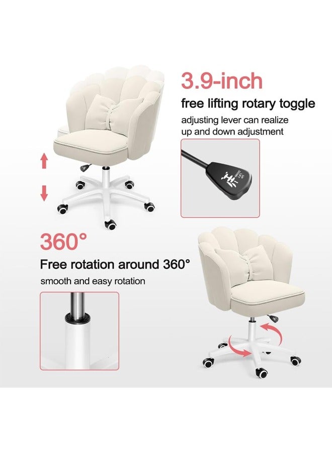 إتش كيو جيمنغ كرسي كمبيوتر للمكتب المنزلي، كرسي مكتب لطيف على شكل بتلة مع وسادة مقوسة، كرسي مكتب دوار قابل لضبط الارتفاع، كرسي مكياج لطيف مع عجلات، كرسي مريح متكئ، لغرفة المعيشة والمكتب (بيج) - Image 2