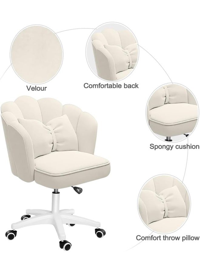 إتش كيو جيمنغ كرسي كمبيوتر للمكتب المنزلي، كرسي مكتب لطيف على شكل بتلة مع وسادة مقوسة، كرسي مكتب دوار قابل لضبط الارتفاع، كرسي مكياج لطيف مع عجلات، كرسي مريح متكئ، لغرفة المعيشة والمكتب (بيج) - Image 3