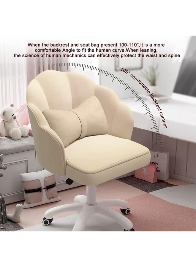 إتش كيو جيمنغ كرسي كمبيوتر للمكتب المنزلي، كرسي مكتب لطيف على شكل بتلة مع وسادة مقوسة، كرسي مكتب دوار قابل لضبط الارتفاع، كرسي مكياج لطيف مع عجلات، كرسي مريح متكئ، لغرفة المعيشة والمكتب (بيج) - Image 5