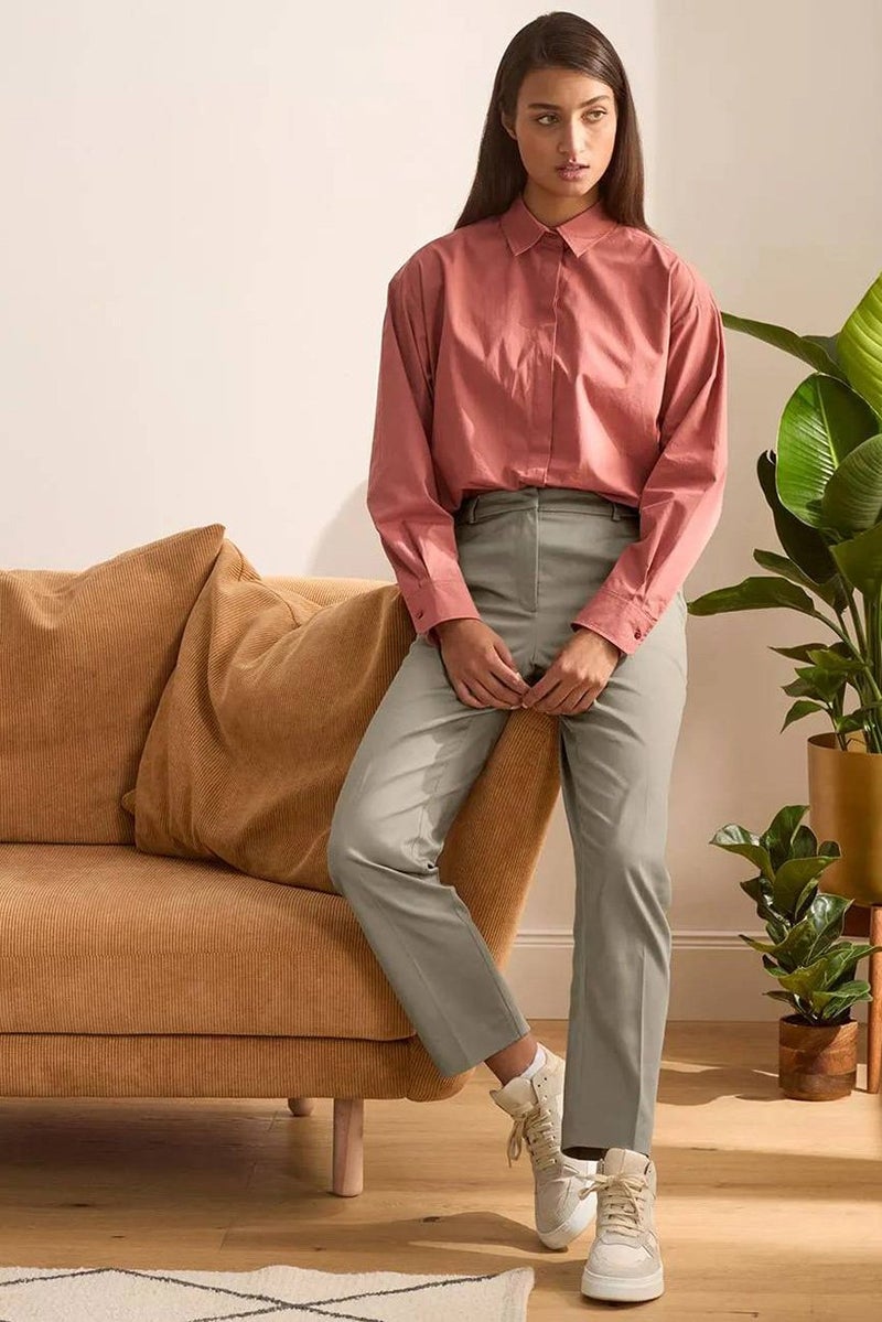 Tchibo Women Straight Plain Trousers, Olive  - Image 1