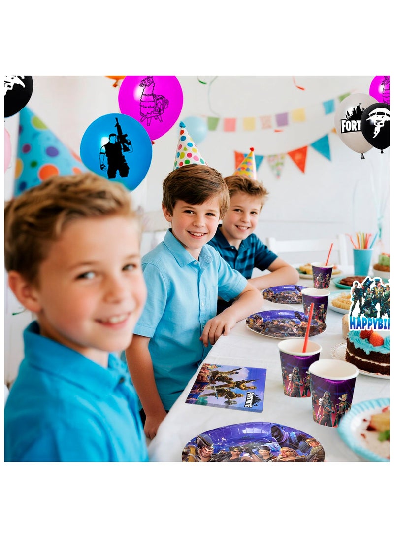 ILovhaprty Fortnite Birthday Decorations, 98 pcs Fortnite Party Decorations & Fortnite Party Tableware Set - Fortnite Birthday Banners Balloons Plates Napkins etc Fortnite Birthday Party Supplies for Kids - Image 4