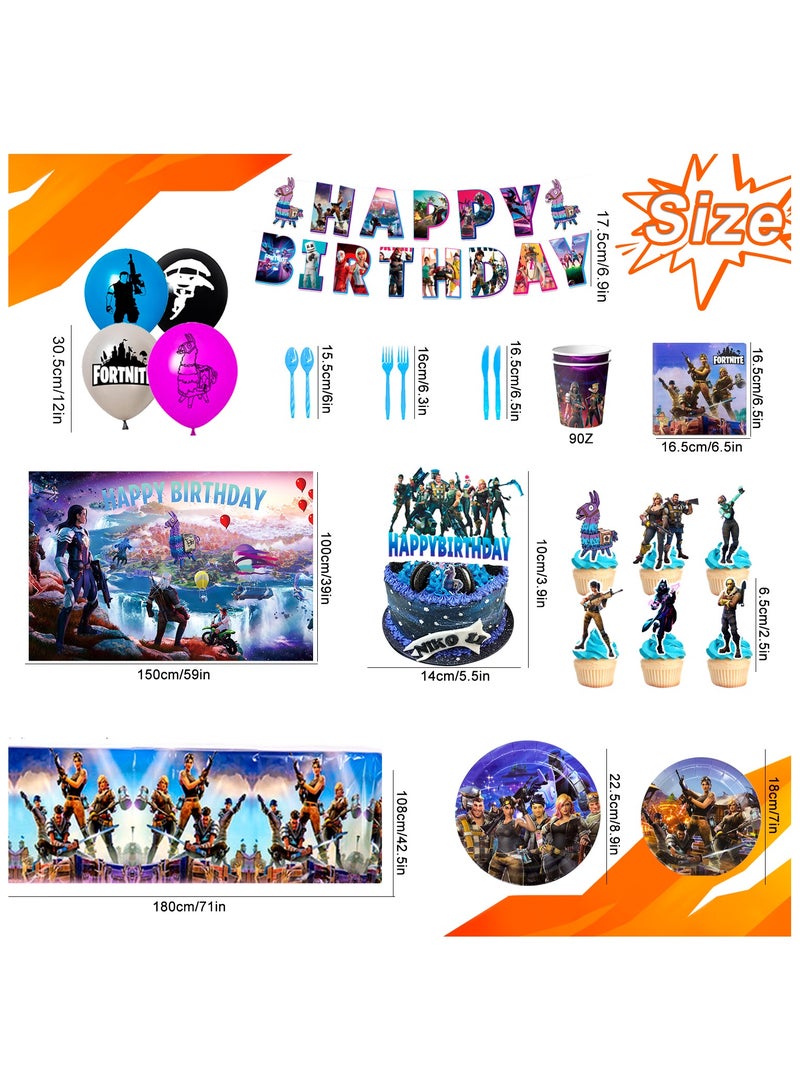 ILovhaprty Fortnite Birthday Decorations, 98 pcs Fortnite Party Decorations & Fortnite Party Tableware Set - Fortnite Birthday Banners Balloons Plates Napkins etc Fortnite Birthday Party Supplies for Kids - Image 3