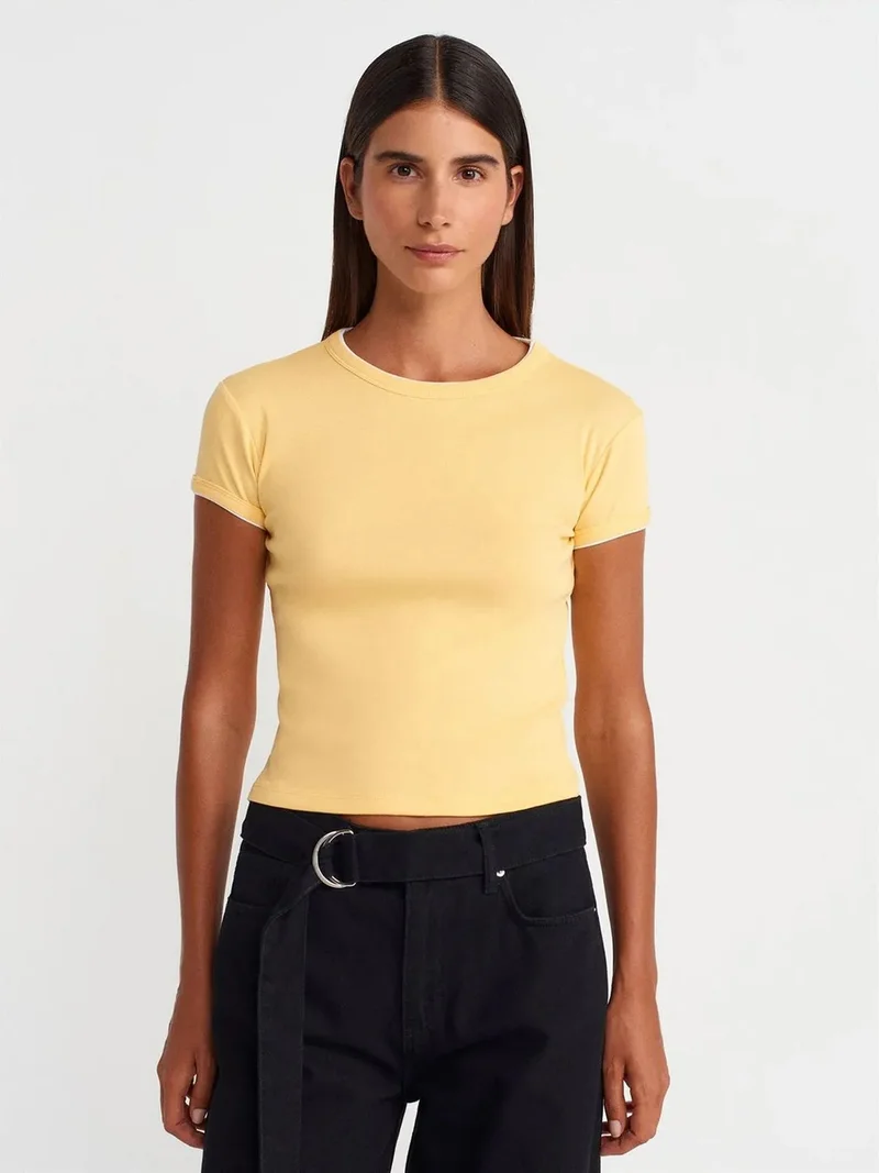 ديلفين Dilvin Women's Slim Fit Cotton Crop T-Shirt