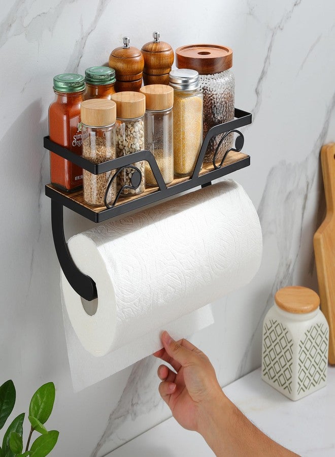 AIDILI Farmhouse Paper Towel Holder with Emj Funny Memes Kitchen Organizer Shelf, Rustic Brown Wall Mount/Adhesive Hand Towel Roll Shelf & Spice Rack for Kitchen, RV, Apartment - Image 1