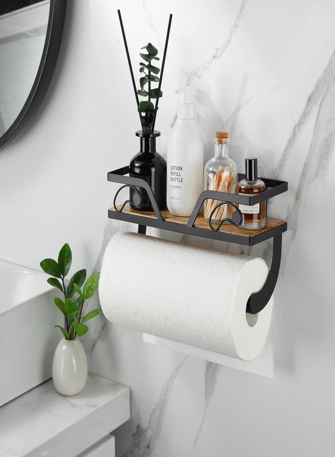 AIDILI Farmhouse Paper Towel Holder with Emj Funny Memes Kitchen Organizer Shelf, Rustic Brown Wall Mount/Adhesive Hand Towel Roll Shelf & Spice Rack for Kitchen, RV, Apartment - Image 2