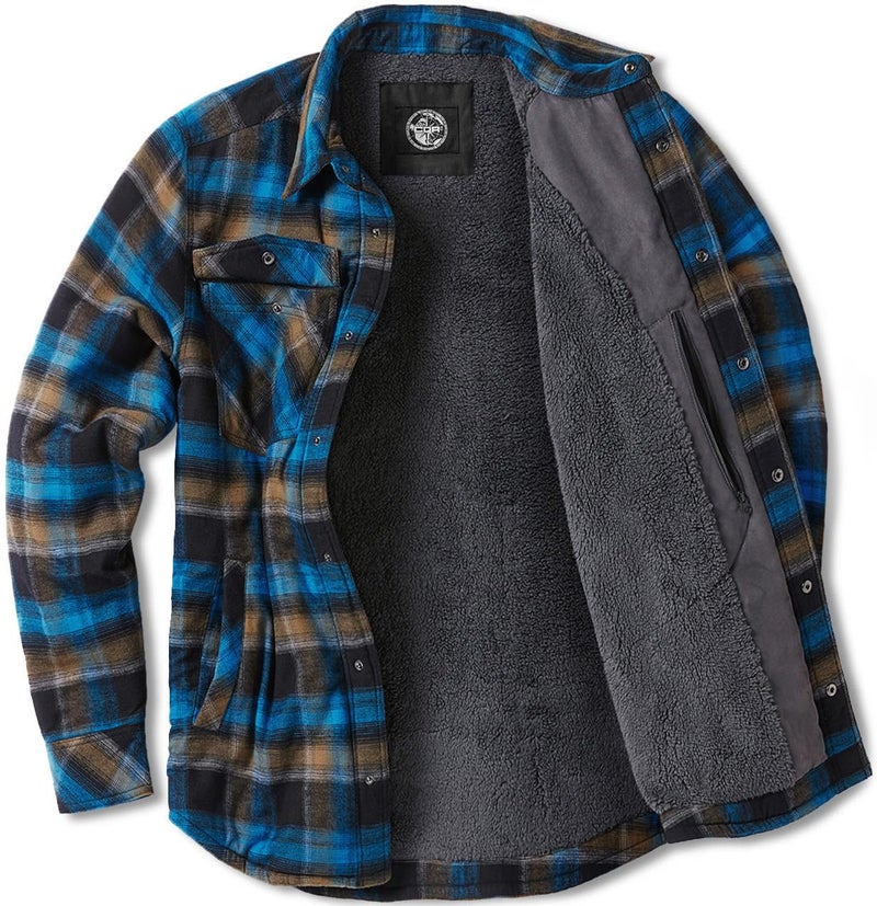 CQR Men's Flannel Shirt Jacket Long Sleeve, Winter Warm Outdoor Casual Plaid Jacket Coat with Pockets, Sherpa Stealth Forest Oasis, Large - Image 1