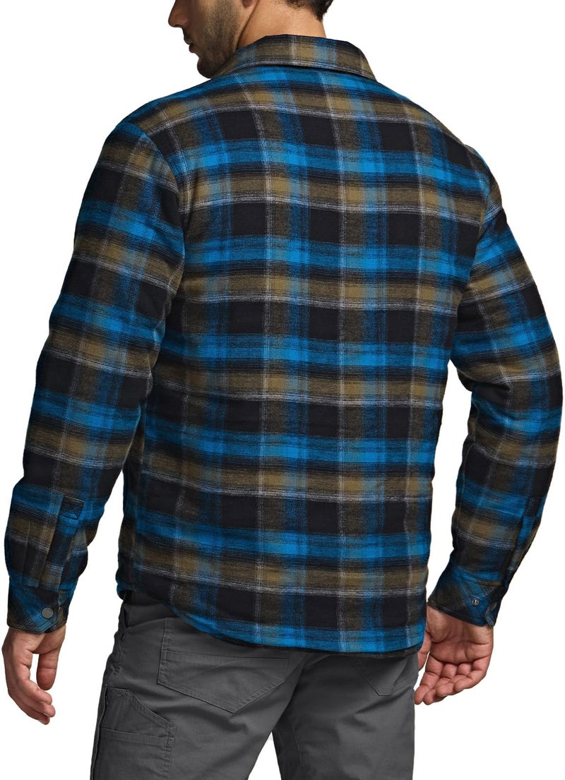 CQR Men's Flannel Shirt Jacket Long Sleeve, Winter Warm Outdoor Casual Plaid Jacket Coat with Pockets, Sherpa Stealth Forest Oasis, Large - Image 3