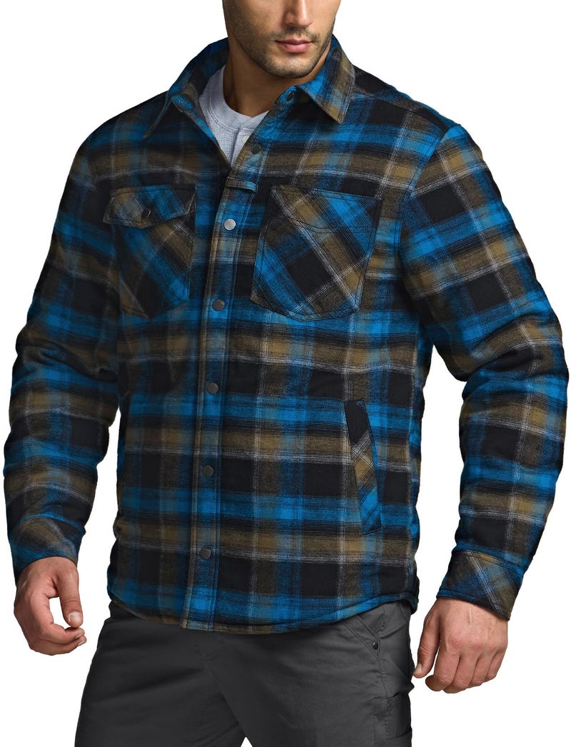 CQR Men's Flannel Shirt Jacket Long Sleeve, Winter Warm Outdoor Casual Plaid Jacket Coat with Pockets, Sherpa Stealth Forest Oasis, Large - Image 2