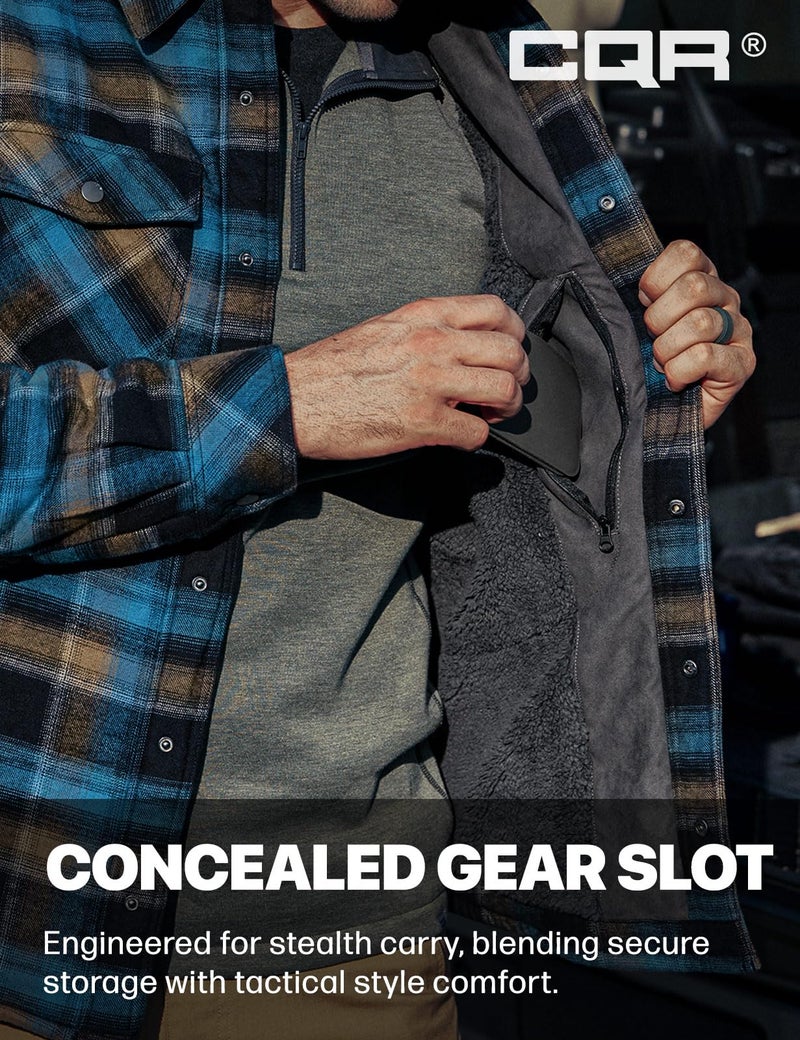 CQR Men's Flannel Shirt Jacket Long Sleeve, Winter Warm Outdoor Casual Plaid Jacket Coat with Pockets, Sherpa Stealth Forest Oasis, Large - Image 5