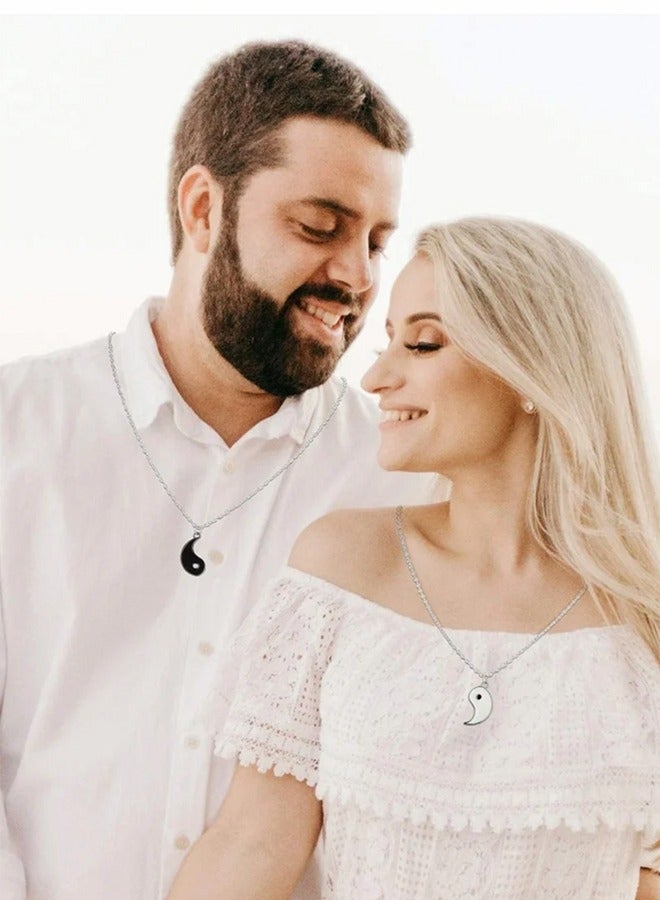 6 Pieces Matching Yin Yang Friend Couple Bracelets with Necklace Set, Adjustable Waterproof Handmade Cord Relationship Bracelets for Friendship Boyfriend Girlfriend - Image 2