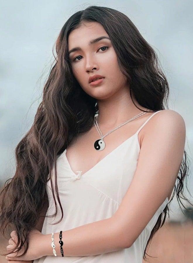 6 Pieces Matching Yin Yang Friend Couple Bracelets with Necklace Set, Adjustable Waterproof Handmade Cord Relationship Bracelets for Friendship Boyfriend Girlfriend - Image 4