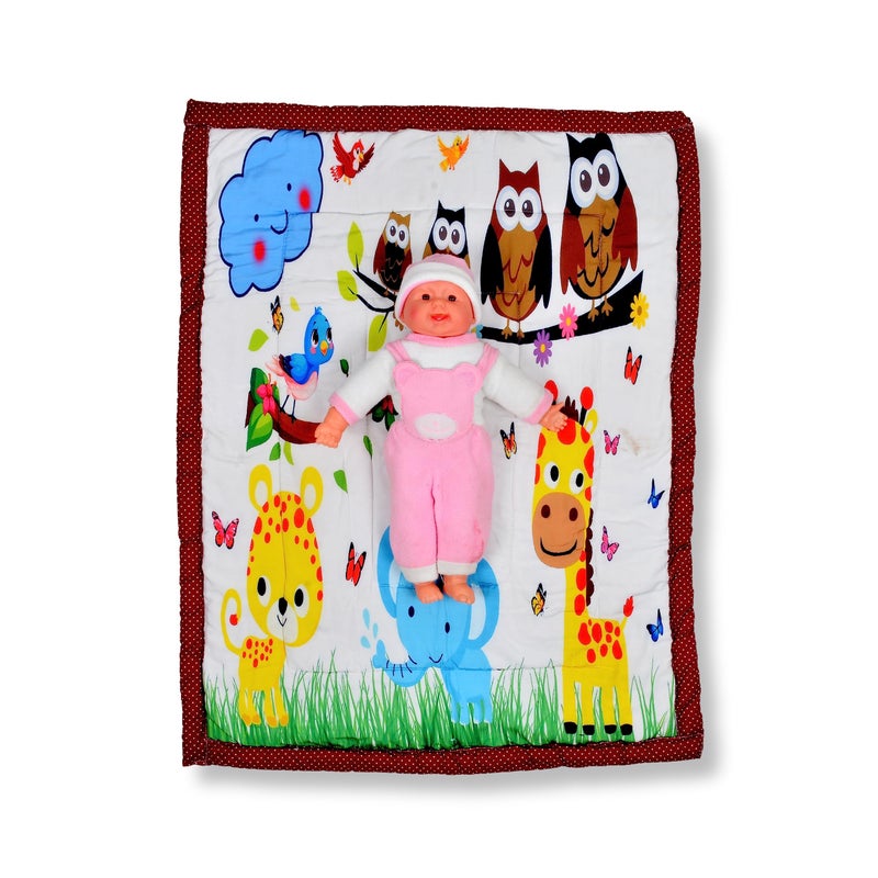 SmallBerry™ Combo Newborn Baby Pom Pom Cotton Baby Bed | Godari | Cradle Bed | Crib Sheet | Changing Mat Baby Godadi | Godari | Bedding Set | Mattress_MultiAnimal - Image 2