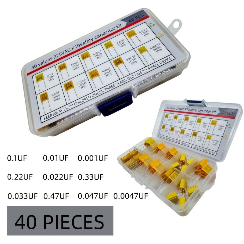 Safety Capacitor Polypropylene Film Kit 40pcs 10 Specifications 0.001uF 0.47uF - Image 1