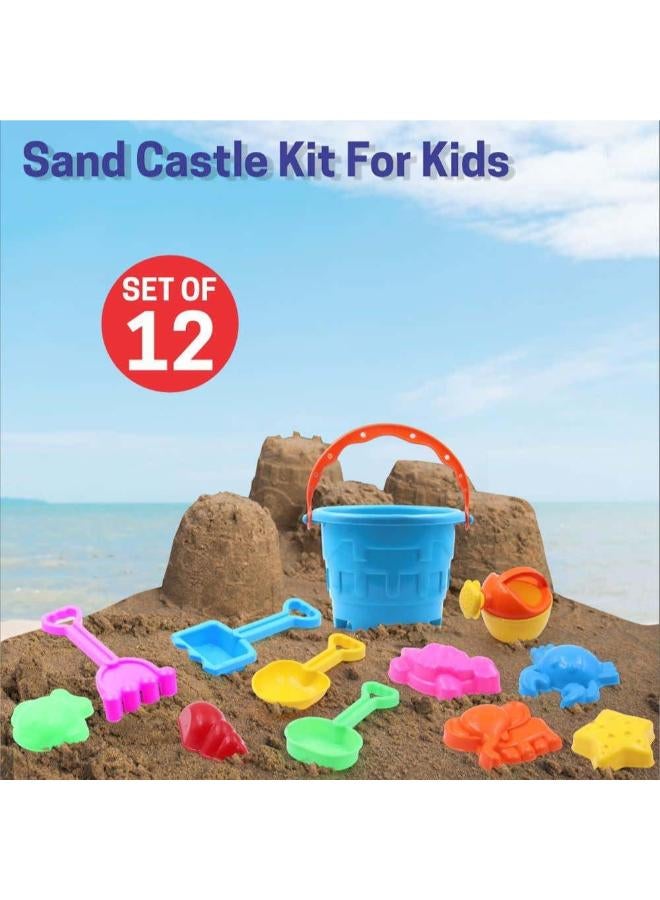 Sand Game Castle Building Plastic Beach Toy Set for Kids Summer Fun Creative Activity Playset &12 Piece Plastic Sand Game Beach Toy Set, Multicolour - Image 3