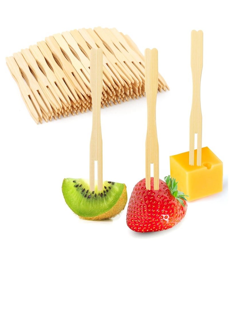 100 bamboo appetizer forks, mini bamboo forks (for charcuterie platter accessories), fancy appetizer toothpicks, small fruit food picks for party supplies  - Image 1