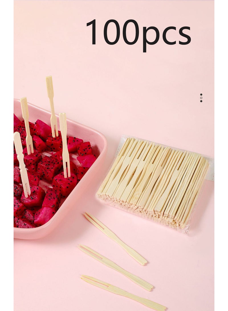 100 bamboo appetizer forks, mini bamboo forks (for charcuterie platter accessories), fancy appetizer toothpicks, small fruit food picks for party supplies  - Image 4